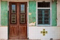Old house wooden front door and window Royalty Free Stock Photo