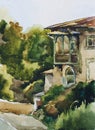 Old house in Yalta watercolor Royalty Free Stock Photo