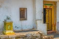 Old House with Yellow wooden door and Frame work Annigeri village, Dharwad,
