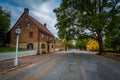 Old houses along Main Street in the Old Salem Historic District, in Winston-Salem, North Carolina.