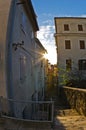 Old houses at backstreets of Piran, small coastal town in Istria