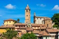 Old houses and bell tower in Monforte d`Alba, Italy. Royalty Free Stock Photo