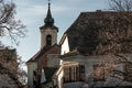 Old houses and Blagovestenska church bell tower at Szentendre, Hungary Royalty Free Stock Photo