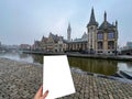 Old houses and the canal in Gent, Belgium Royalty Free Stock Photo