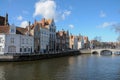 Blue sky and a sunny day at a canal in Brugge, Belgium Royalty Free Stock Photo