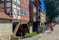 old houses in the city with bridge an driver in erfurt Royalty Free Stock Photo