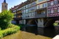 old houses in the city with bridge an driver in erfurt 01 Royalty Free Stock Photo