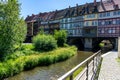 old houses in the city with bridge an driver in erfurt Royalty Free Stock Photo