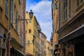 Old houses on a crooked street in Old Town Vieille Ville, Nice, South of France