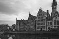 Old houses in gent port in black and white belgium