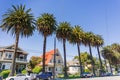 Old houses and palm trees on a street in downtown San Jose, California Royalty Free Stock Photo