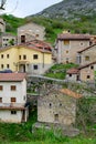 Old houses in remote mountain village Sotres, Picos de Europa mountains, Asturias, North of Spain Royalty Free Stock Photo