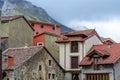 Old houses in remote mountain village Sotres, Picos de Europa mountains, Asturias, North of Spain Royalty Free Stock Photo