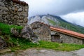 Old houses in remote mountain village Sotres, Picos de Europa mountains, Asturias, North of Spain Royalty Free Stock Photo