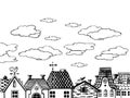 Old houses roof engraving vector illustration
