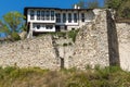 Old houses, sand pyramids and ruins of Saint Barbara church in town of Melnik, Bulgaria Royalty Free Stock Photo