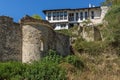 Old houses, sand pyramids and ruins of Saint Barbara church in town of Melnik, Bulgaria Royalty Free Stock Photo