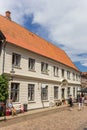 Old houses in a shopping street in Ribe Royalty Free Stock Photo