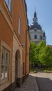 Old houses in Stockholm. Sodermalm district. Sweden. Scandinavia. View with Katarina kyrka Royalty Free Stock Photo