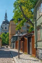 Old houses in Stockholm. Sodermalm district. Sweden. Scandinavia. View with Katarina kyrka Royalty Free Stock Photo