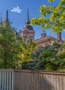 Old houses in Stockholm. Sodermalm district. View with lilac bush. Sweden.