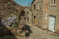 Old houses and stone staircase with flowers Royalty Free Stock Photo