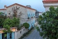 Old Houses view in historical Alacati Town. Alacati is populer tourist destination in Turkey. Royalty Free Stock Photo