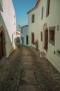 Old houses with whitewashed wall in an alley of Marvao Royalty Free Stock Photo