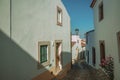 Old houses with whitewashed wall in an alley of Marvao Royalty Free Stock Photo