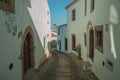 Old houses with whitewashed wall in an alley of Marvao Royalty Free Stock Photo