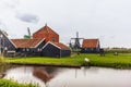 Old houses, wooden boats and farms in the picturesque village of Zaanse Schans in the Netherlands Royalty Free Stock Photo