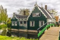 Old houses, wooden boats and farms in the picturesque village of Zaanse Schans in the Netherlands Royalty Free Stock Photo