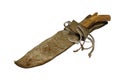 Old hunting knife in leather scabbard Royalty Free Stock Photo