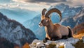 Old ibex resting in Slovenian Julian Alps