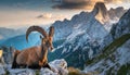 Old ibex resting in Slovenian Julian Alps