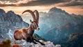 Old ibex resting in Slovenian Julian Alps