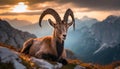 Old ibex resting in Slovenian Julian Alps