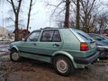 Old classic veteran vintage historic metal green famous German car VW Golf II five door