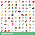 100 old icons set, isometric 3d style Royalty Free Stock Photo