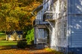 Idyllic wooden house in a park with autumn colors