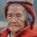 Old ifugao woman in national dress next to rice terraces, Philippines. Royalty Free Stock Photo