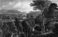 Old Illustration of Historic River Landscape of Lowland Scotland Royalty Free Stock Photo