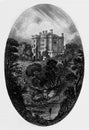 Old Illustration of Historic Scottish Castle Landscape Royalty Free Stock Photo