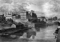 Old Illustration of River Scene of Historic Scottish Town