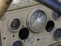 Old immobile jeep and closeup