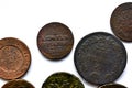 Old Imperial Russian coins on a white background Translation: Kopeck, kopeck in silver Royalty Free Stock Photo