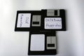 Old 3.5 inch floppy disks isolated on white. Royalty Free Stock Photo