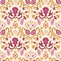 Old indian arabesque damask seamless vector pattern. Ornate spice color marsala red yellow middle eastern style