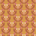 Old indian arabesque damask seamless vector pattern. Ornate spice color marsala red yellow middle eastern style