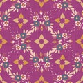 Old indian arabesque flower damask seamless vector pattern. Ornate spice color marsala red yellow middle eastern style